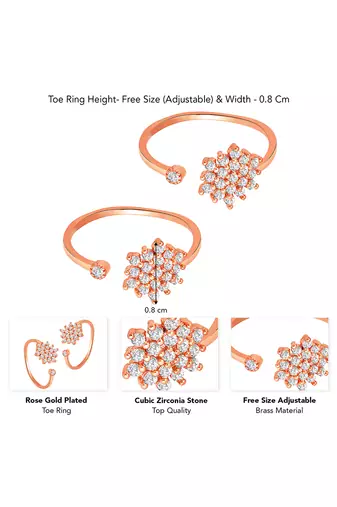 Cubic zirconia studded rose gold plated adjustable toe ring stylish floral bichiya daily regular jewellery for women