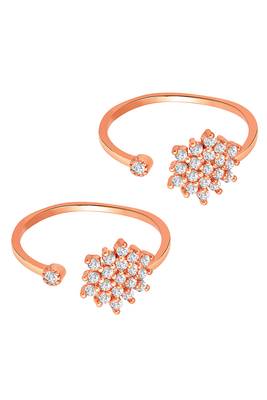 Cubic zirconia studded rose gold plated adjustable toe ring stylish floral bichiya daily regular jewellery for women 5