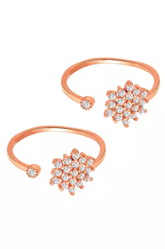 Cubic zirconia studded rose gold plated adjustable toe ring stylish floral bichiya daily regular jewellery for women