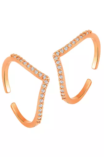 Cubic zirconia studded rose gold plated adjustable toe ring fancy stylish bichiya daily regular jewellery for women