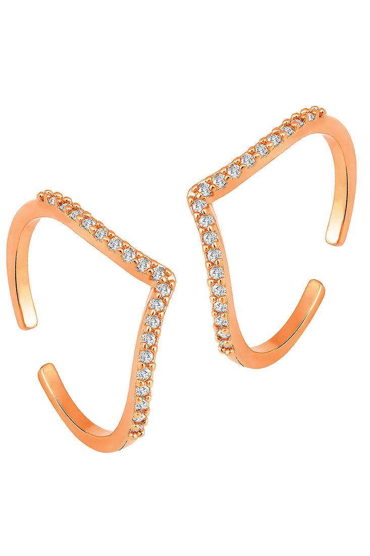 Cubic zirconia studded rose gold plated adjustable toe ring fancy stylish bichiya daily regular jewellery for women