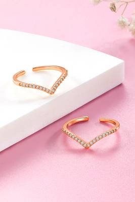 Cubic zirconia studded rose gold plated adjustable toe ring fancy stylish bichiya daily regular jewellery for women 2
