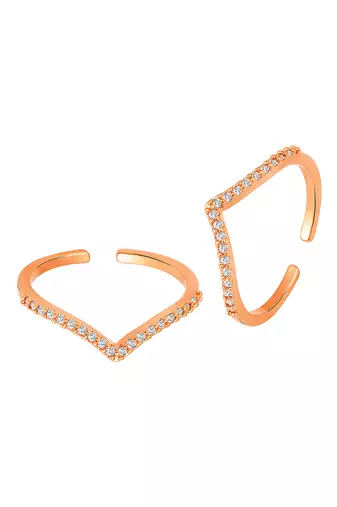 Cubic zirconia studded rose gold plated adjustable toe ring fancy stylish bichiya daily regular jewellery for women