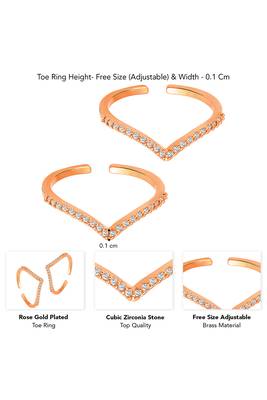 Cubic zirconia studded rose gold plated adjustable toe ring fancy stylish bichiya daily regular jewellery for women 4