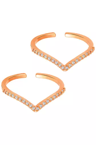 Cubic zirconia studded rose gold plated adjustable toe ring fancy stylish bichiya daily regular jewellery for women