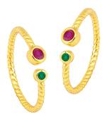 Gold plated rani pink green cubic zirconia studded fancy toe ring adjustable bichiya fashion stylish jewellery for women