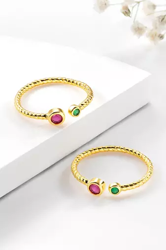Gold plated rani pink green cubic zirconia studded fancy toe ring adjustable bichiya fashion stylish jewellery for women