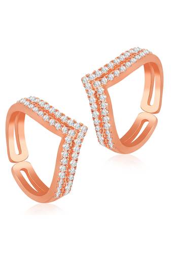 Rose gold plated cubic zirconia studded adjustable toe ring bichiya jewellery for women