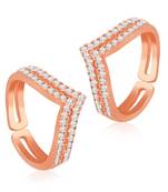 Rose gold plated cubic zirconia studded adjustable toe ring bichiya jewellery for women