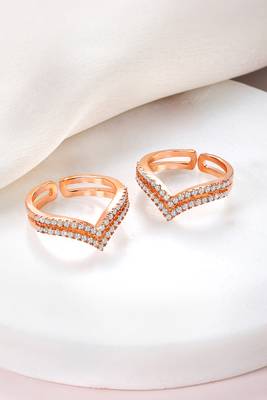 Rose gold plated cubic zirconia studded adjustable toe ring bichiya jewellery for women 2