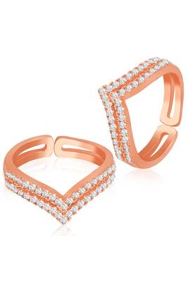Rose gold plated cubic zirconia studded adjustable toe ring bichiya jewellery for women 3