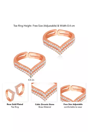 Rose gold plated cubic zirconia studded adjustable toe ring bichiya jewellery for women