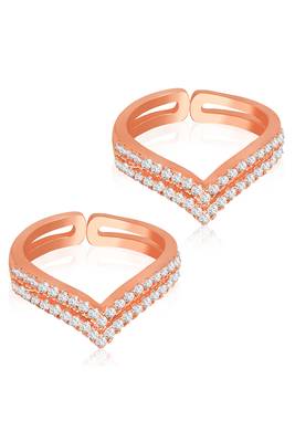 Rose gold plated cubic zirconia studded adjustable toe ring bichiya jewellery for women 5