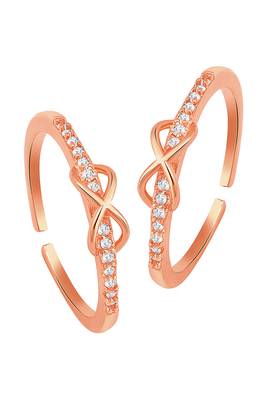 Rose gold plated cubic zirconia studded adjustable toe ring fancy bichiya stylish jewellery for women 1