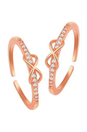 Rose gold plated cubic zirconia studded adjustable toe ring fancy bichiya stylish jewellery for women