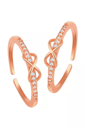 Rose gold plated cubic zirconia studded adjustable toe ring fancy bichiya stylish jewellery for women