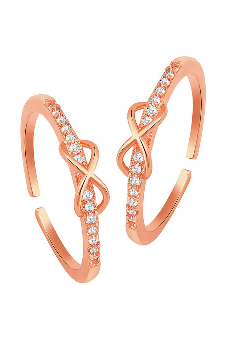 Rose gold plated cubic zirconia studded adjustable toe ring fancy bichiya stylish jewellery for women