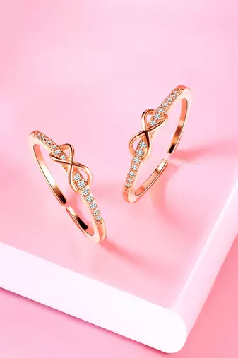 Rose gold plated cubic zirconia studded adjustable toe ring fancy bichiya stylish jewellery for women