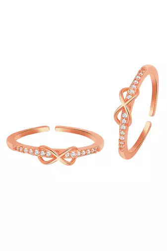 Rose gold plated cubic zirconia studded adjustable toe ring fancy bichiya stylish jewellery for women
