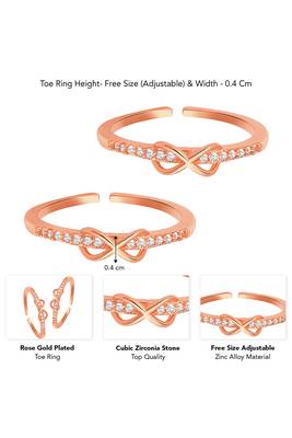 Rose gold plated cubic zirconia studded adjustable toe ring fancy bichiya stylish jewellery for women 4