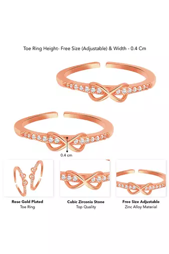 Rose gold plated cubic zirconia studded adjustable toe ring fancy bichiya stylish jewellery for women