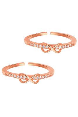 Rose gold plated cubic zirconia studded adjustable toe ring fancy bichiya stylish jewellery for women 5