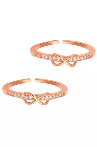Rose gold plated cubic zirconia studded adjustable toe ring fancy bichiya stylish jewellery for women