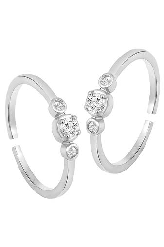 Silver plated cubic zirconia studded adjustable toe ring stylish fancy bichiya daily regular jewellery for women