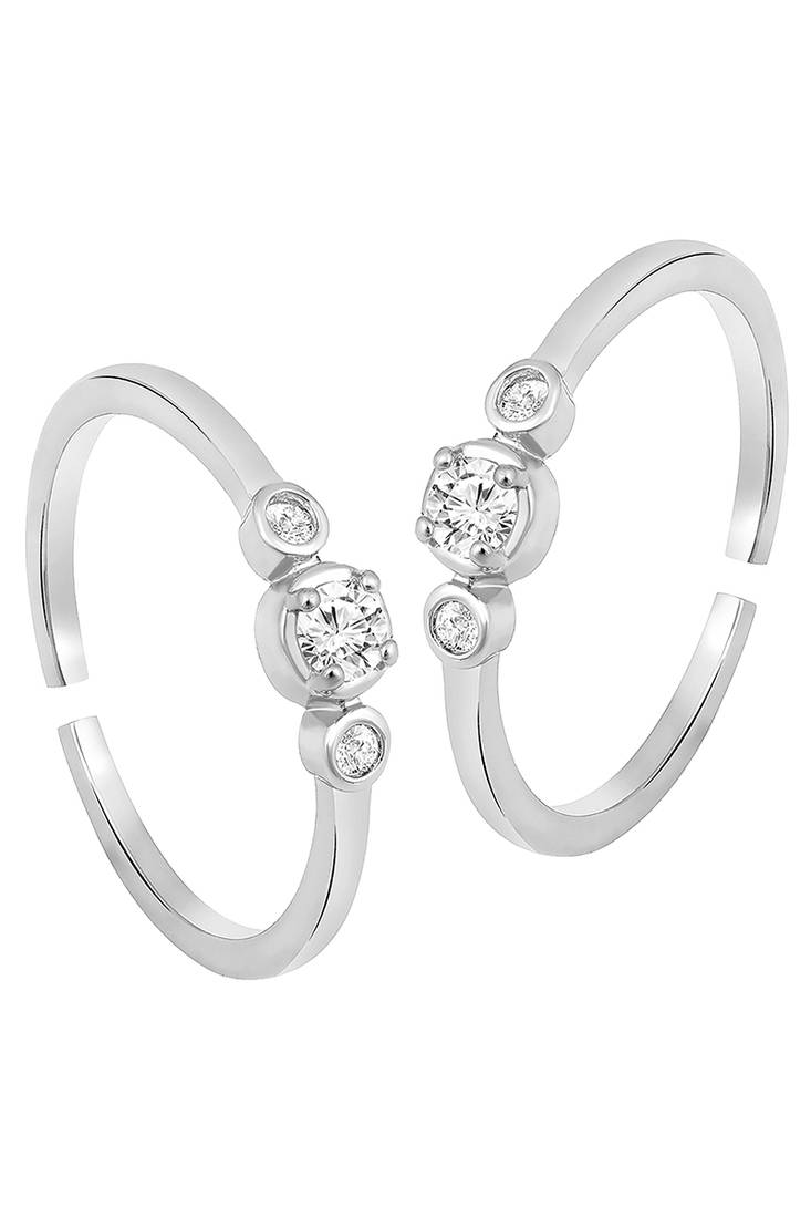 Silver plated cubic zirconia studded adjustable toe ring stylish fancy bichiya daily regular jewellery for women