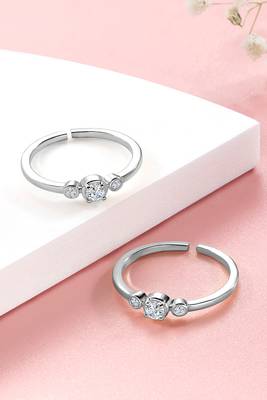 Silver plated cubic zirconia studded adjustable toe ring stylish fancy bichiya daily regular jewellery for women 2
