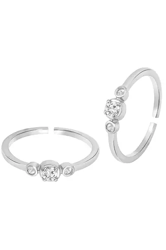 Silver plated cubic zirconia studded adjustable toe ring stylish fancy bichiya daily regular jewellery for women