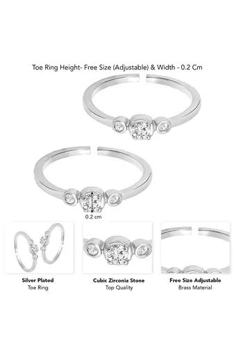 Silver plated cubic zirconia studded adjustable toe ring stylish fancy bichiya daily regular jewellery for women