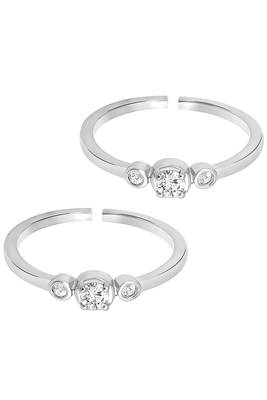 Silver plated cubic zirconia studded adjustable toe ring stylish fancy bichiya daily regular jewellery for women 5