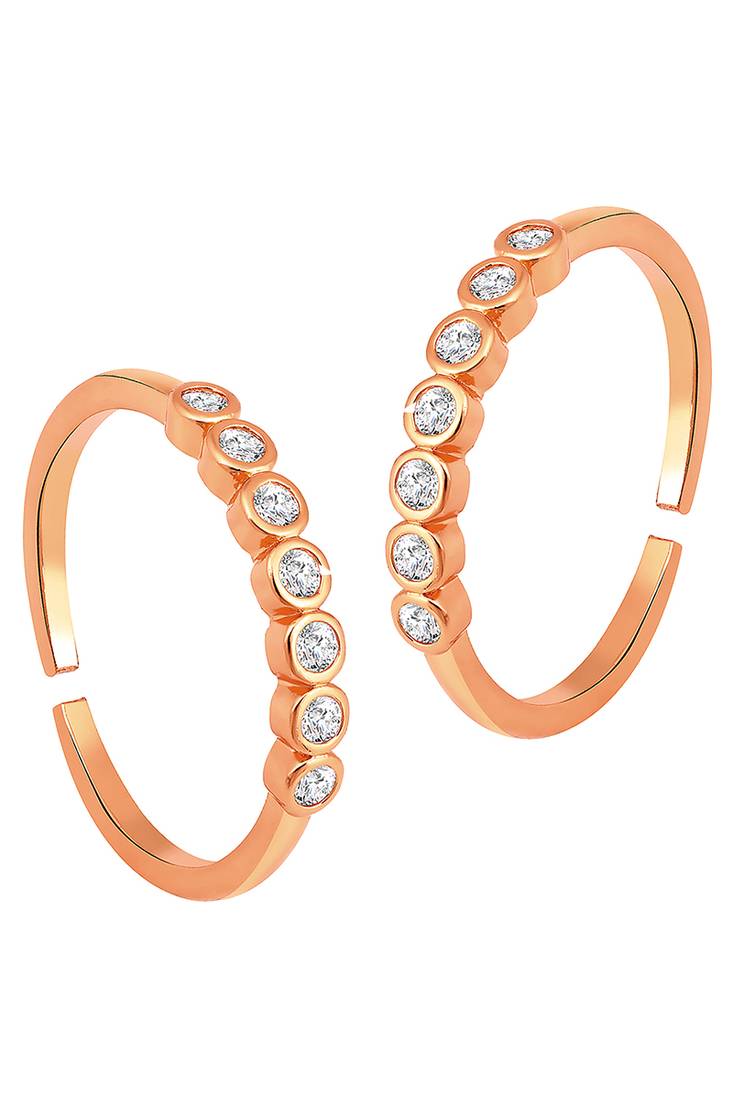 Cubic zirconia studded rose gold plated adjustable toe ring fancy bichiya daily regular jewellery for women