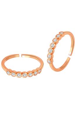 Cubic zirconia studded rose gold plated adjustable toe ring fancy bichiya daily regular jewellery for women 3