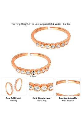 Cubic zirconia studded rose gold plated adjustable toe ring fancy bichiya daily regular jewellery for women 4