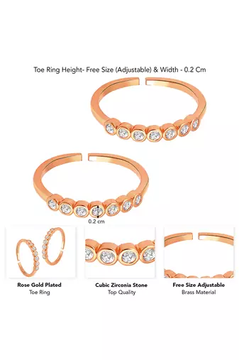 Cubic zirconia studded rose gold plated adjustable toe ring fancy bichiya daily regular jewellery for women