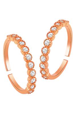Cubic zirconia studded rose gold plated adjustable toe ring fancy bichiya daily regular stylish jewellery for women 1