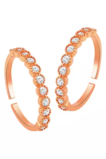 Cubic zirconia studded rose gold plated adjustable toe ring fancy bichiya daily regular stylish jewellery for women