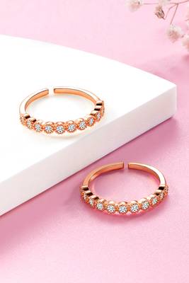 Cubic zirconia studded rose gold plated adjustable toe ring fancy bichiya daily regular stylish jewellery for women 2