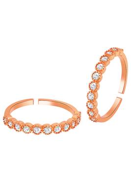 Cubic zirconia studded rose gold plated adjustable toe ring fancy bichiya daily regular stylish jewellery for women 3