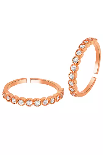 Cubic zirconia studded rose gold plated adjustable toe ring fancy bichiya daily regular stylish jewellery for women