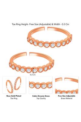 Cubic zirconia studded rose gold plated adjustable toe ring fancy bichiya daily regular stylish jewellery for women 4