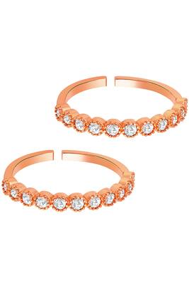 Cubic zirconia studded rose gold plated adjustable toe ring fancy bichiya daily regular stylish jewellery for women 5