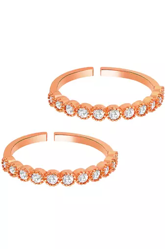 Cubic zirconia studded rose gold plated adjustable toe ring fancy bichiya daily regular stylish jewellery for women