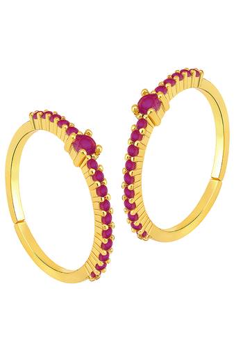 Gold plated rani pink cubic zirconia studded stylish toe ring adjustable bichiya fashion jewellery gift for women