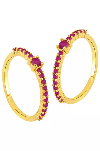 Gold plated rani pink cubic zirconia studded stylish toe ring adjustable bichiya fashion jewellery gift for women