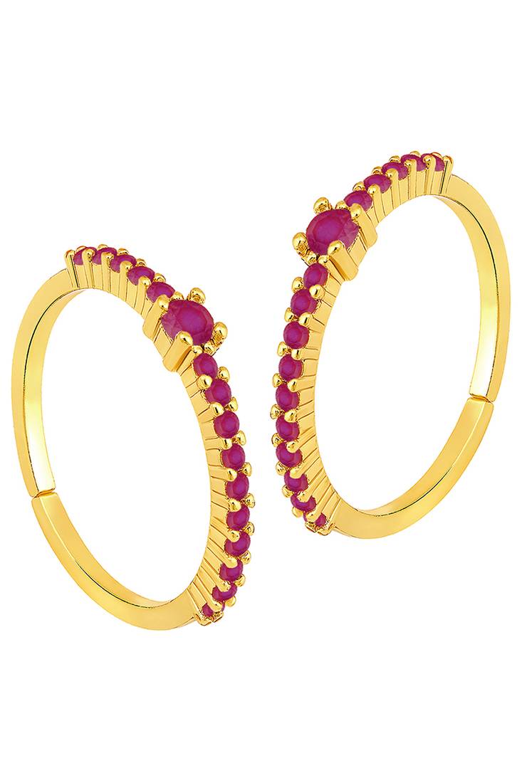 Gold plated rani pink cubic zirconia studded stylish toe ring adjustable bichiya fashion jewellery gift for women
