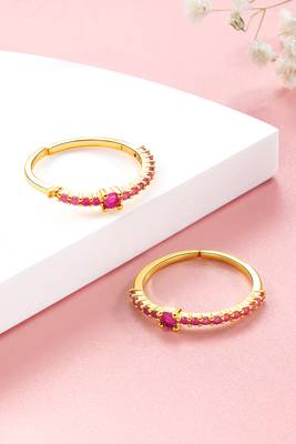 Gold plated rani pink cubic zirconia studded stylish toe ring adjustable bichiya fashion jewellery gift for women 2