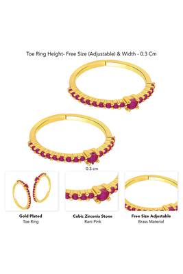 Gold plated rani pink cubic zirconia studded stylish toe ring adjustable bichiya fashion jewellery gift for women 4